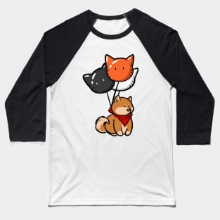 Shiba with Cat Balloons Baseball T-Shirt